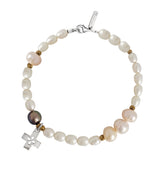 Pulsera Mujer Plata 925 Religioso Cruz Perla Blanca Anamora por Tanya Moss